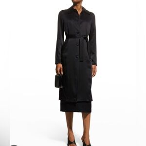 NWT St. JohnBelted Heavy Satin Crepe Black Trench Coat / Jacket $1895. Size 8.